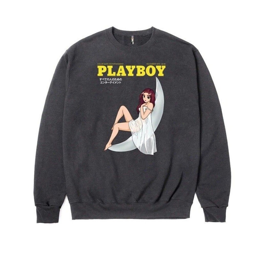 Playboy Sweatshirt *Men Sz S/M* Graphic Tokyo Club Moonlit -Dec. 1973- VTG Style